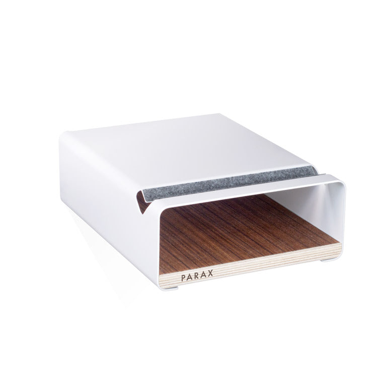 Fahrrad Wandhalterung S-RACK in weiß mit Einlegebrett aus Walnuss